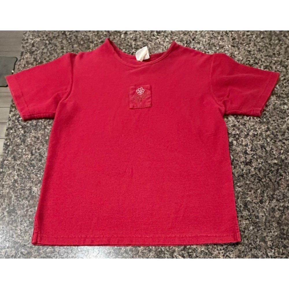 Bobbie Brooks Red Short Sleeve T-Shirt Embroidered Flower‎ Patch BBT8782